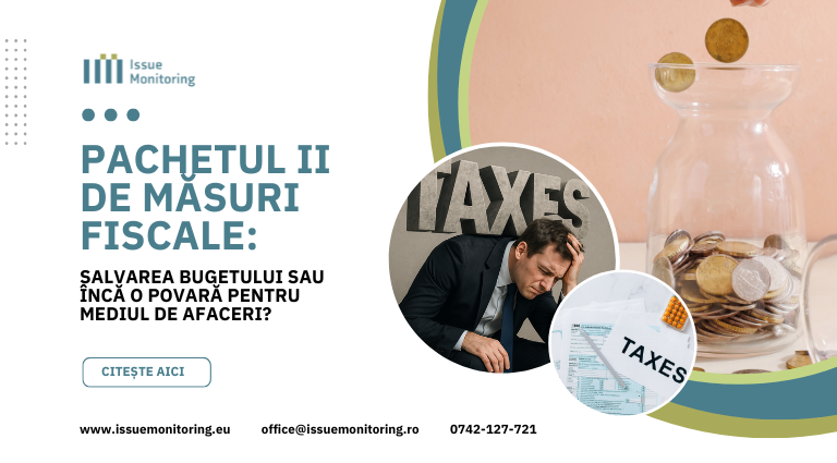 Banner cu un om de afaceri afectat de taxele care ii apasa pe umeri