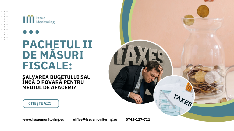 Banner cu un om de afaceri afectat de taxele care ii apasa pe umeri